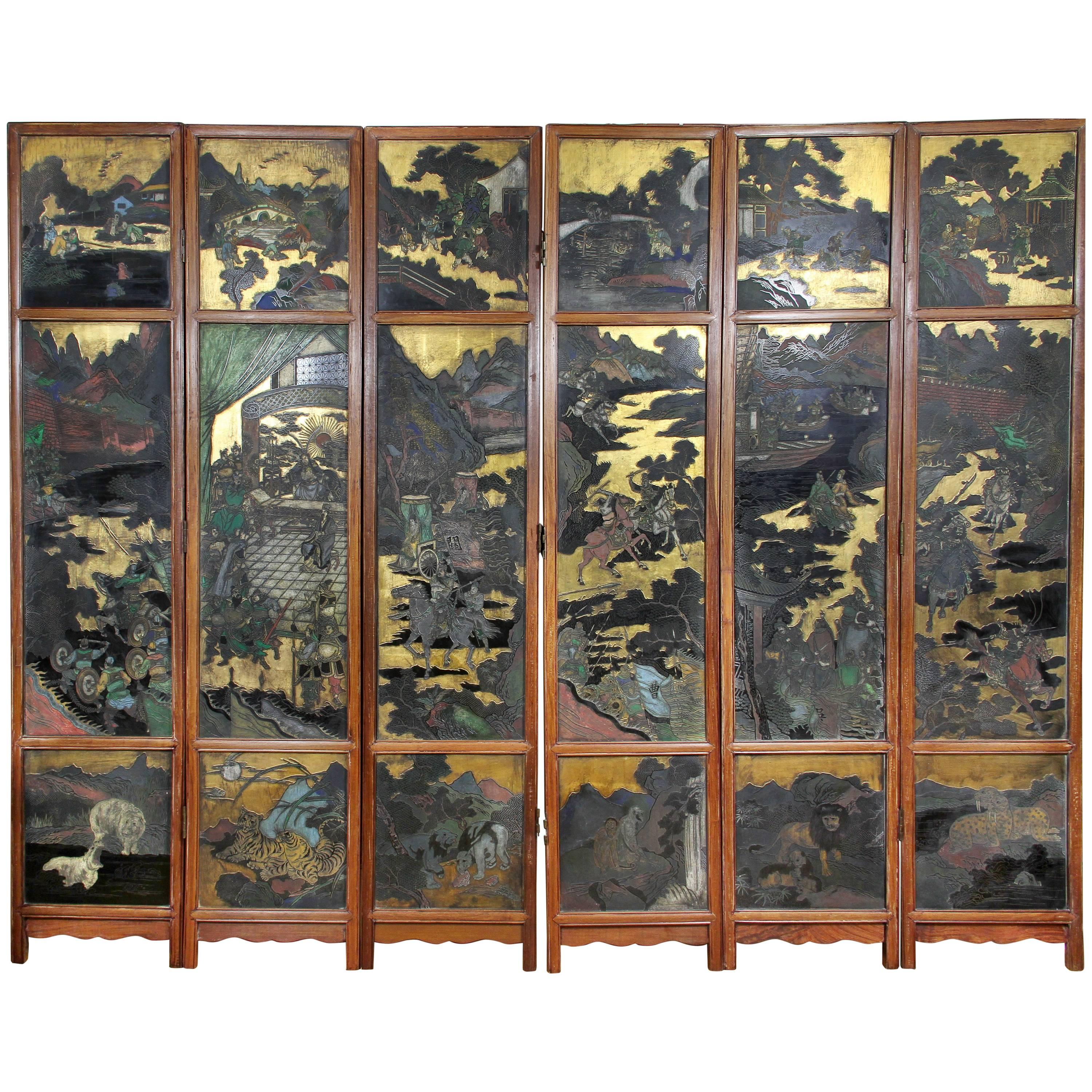 Chinese Coromandel Six-Panel Screen