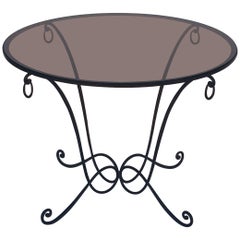 French Round Table of Wrought Iron and Smoked Glass