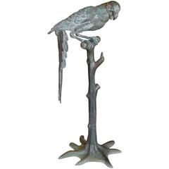 Great Bronze Parrot on a Stand with Excellent Patina from Outdoor Use