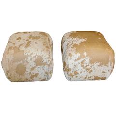 Lovely Pair of Distressed Italian Hide Ottomans