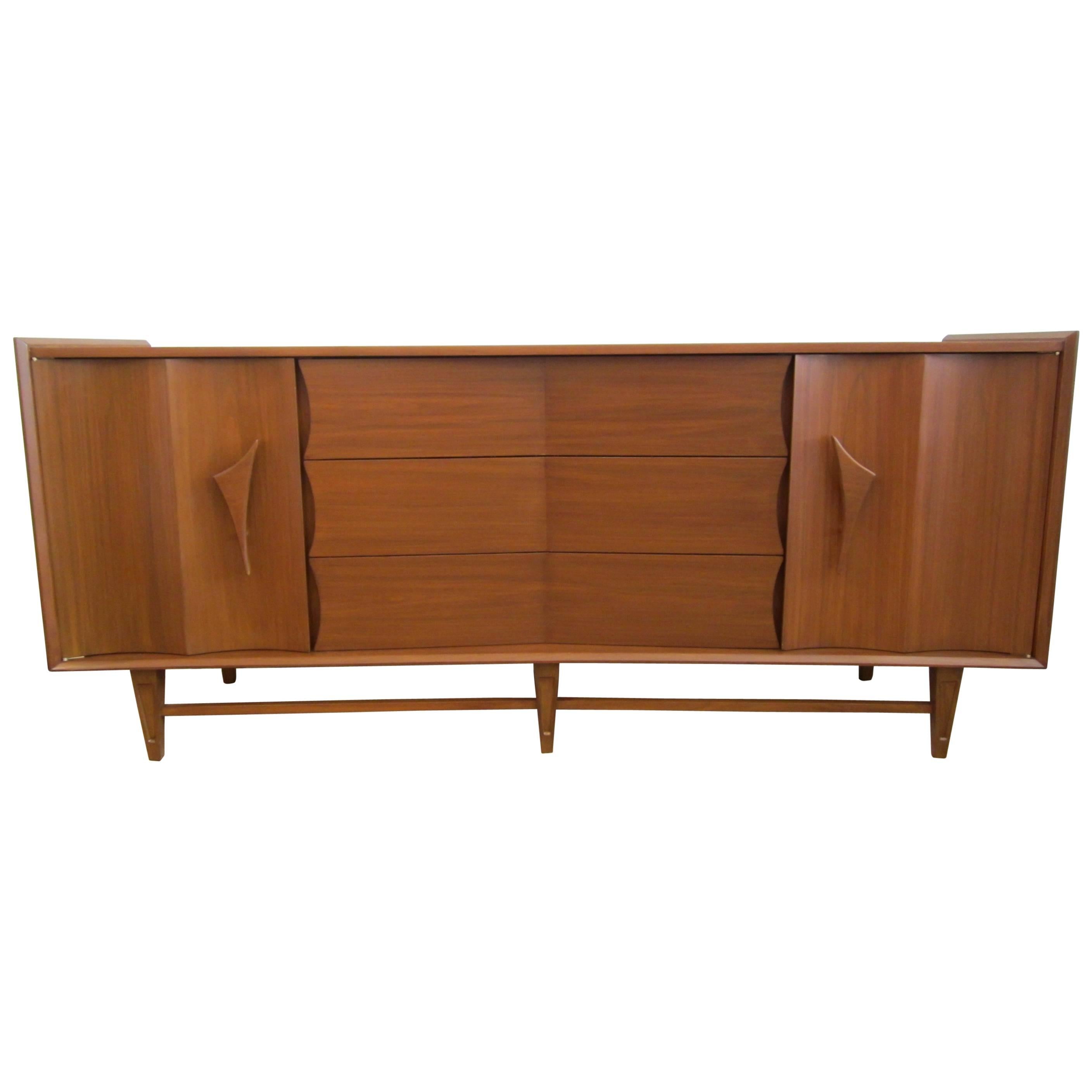 Walnut Floating Credenza with Curved Front 