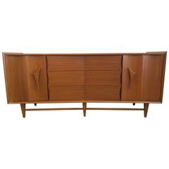 Walnut Floating Credenza with Curved Front 