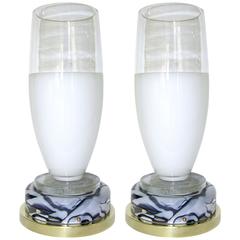 1970s Italian Vintage Pair of Unique Modern Black and White Murano Glass Lamps