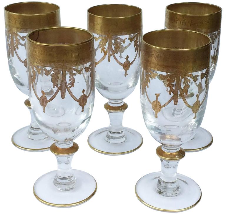 Antique French Lead-Crystal Water Glasses with Enameled Gilt Decoration ...