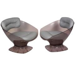 Pair of Smoky Plexi Chairs by Raphael, French, 1970s 11
