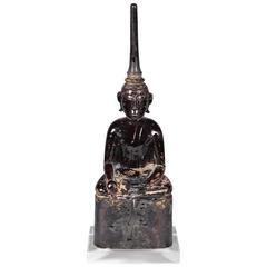 Late 19th Century Bust of Burmese Buddha on Acrylic Base