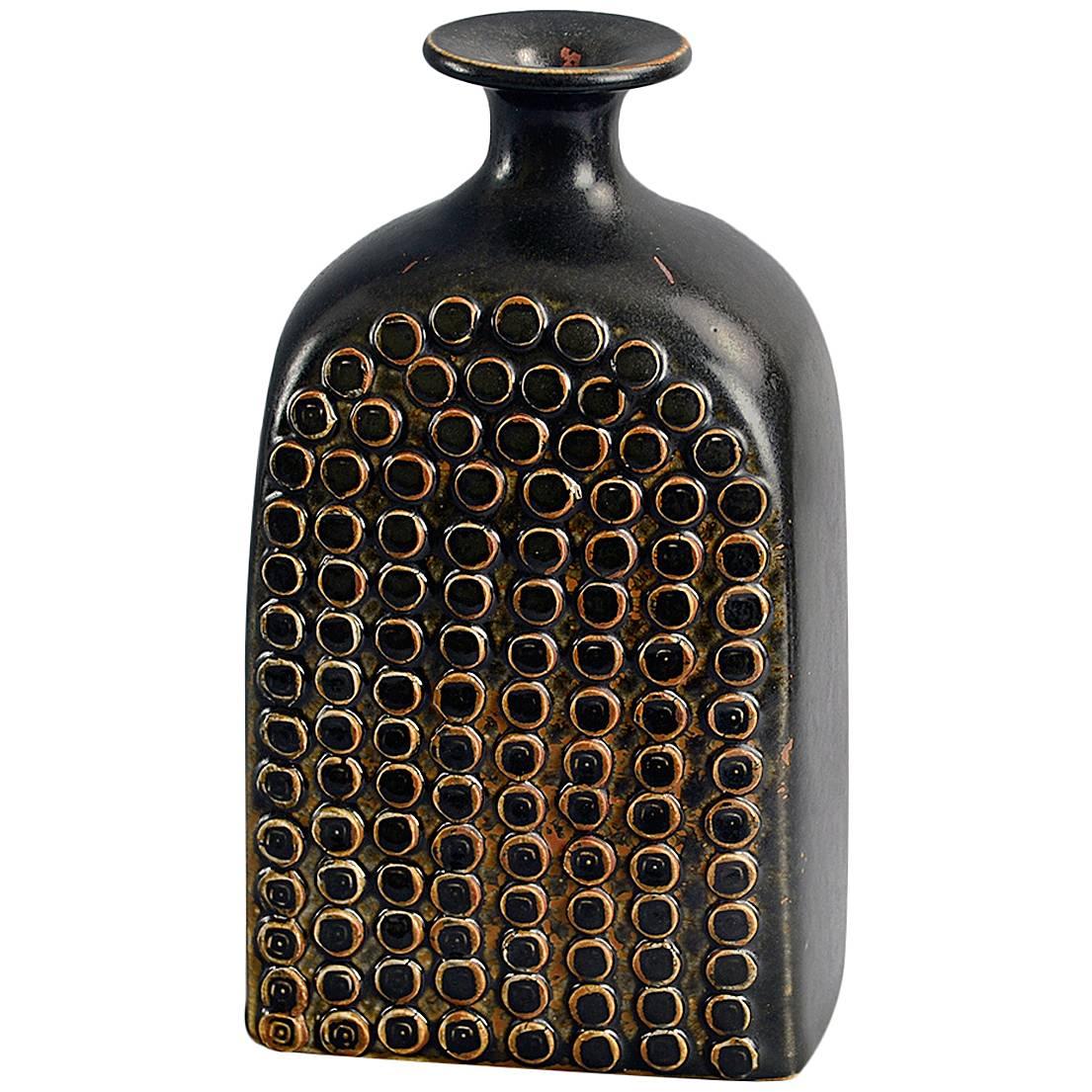 Bottle Vase with Brown Glaze by Stig Lindberg for Gustavsberg