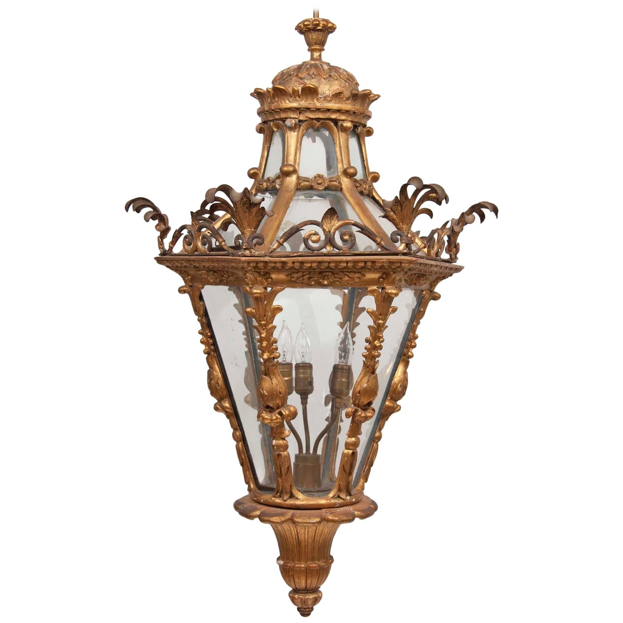 Late 18th Century Italian Giltwood Lantern For Sale