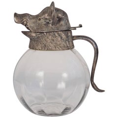 Wild Boar Glass and Metal Pitcher, Italy 1970s