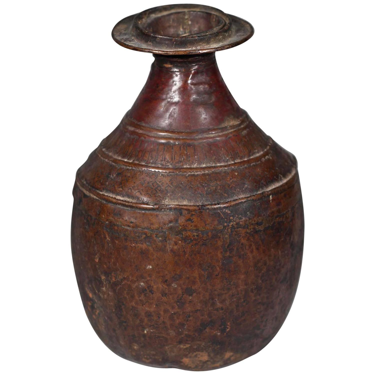 Antique Distressed Copper Vase For Sale at 1stdibs