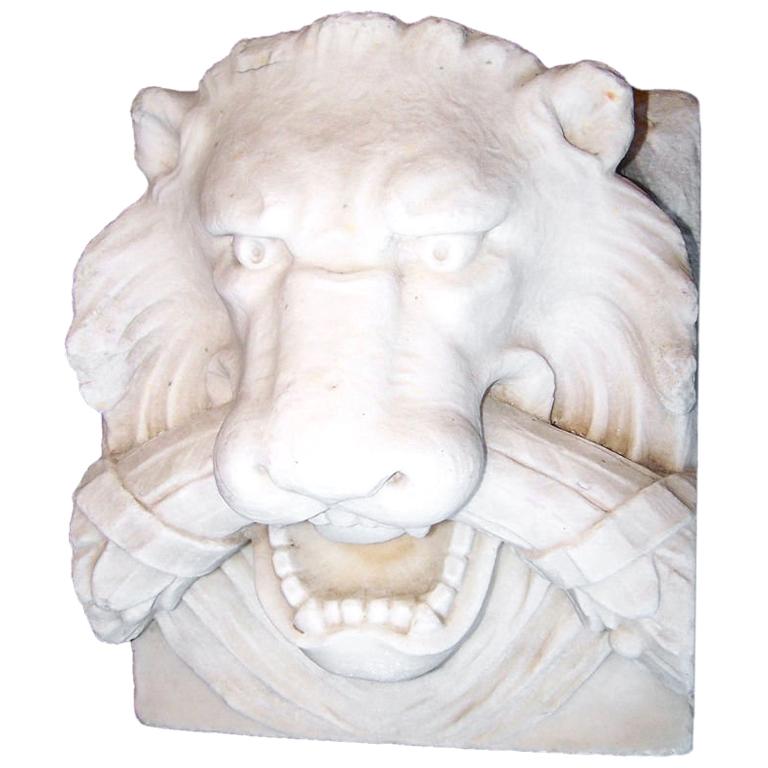 19th Century Marble Lion Architectural Element Sculpture