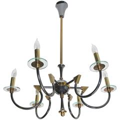 French Moderne Patinated Brass Chandelier by Maison Lunel 8