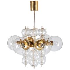 Stunning Large Brass Chandelier with Crystal Globes