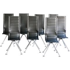 Set of Eight Tito Agnoli for Ycami Black Leather High Back Conference Chairs 1