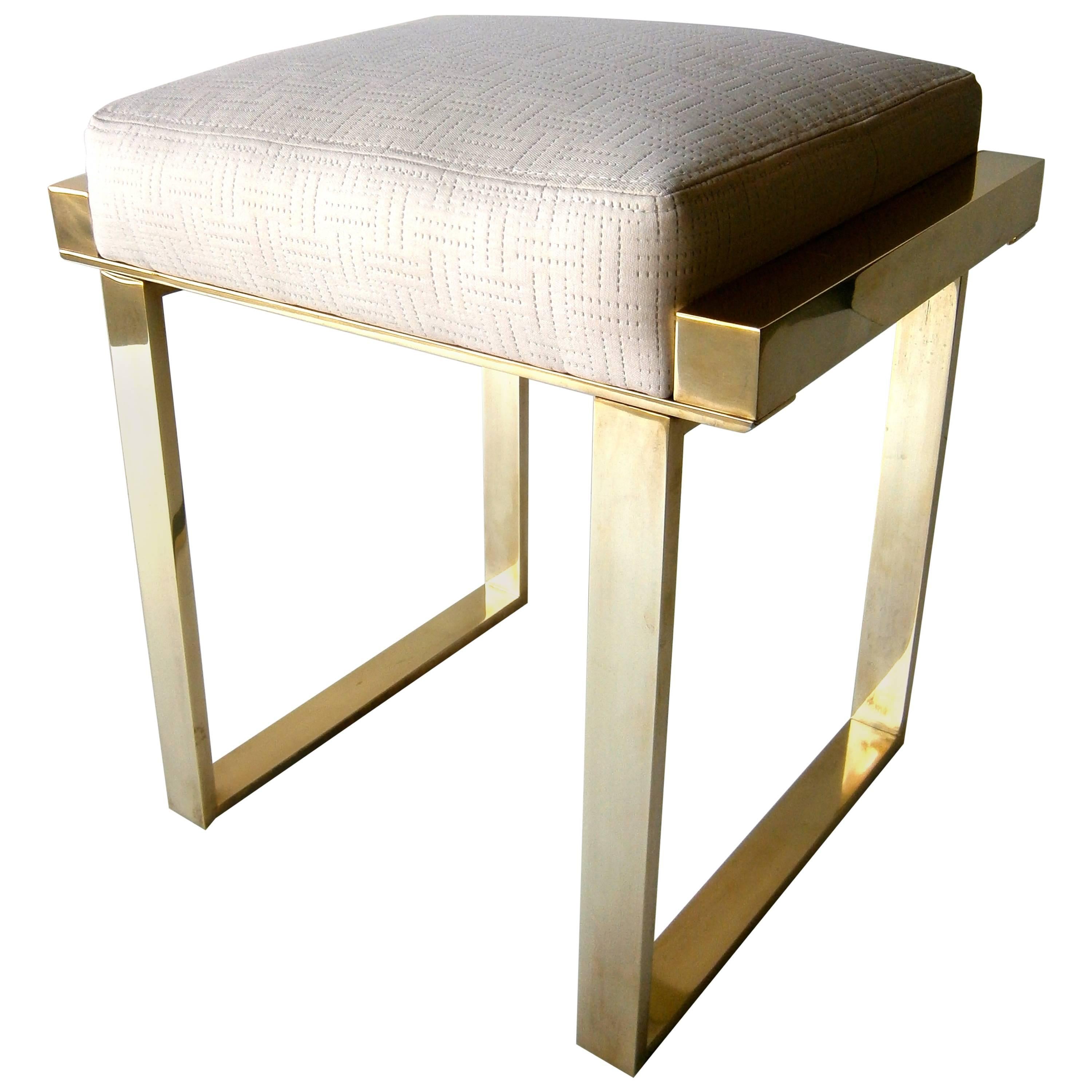 Brass Plated "Boxline" Vanity Stool by Charles Hollis Jones, circa 1970s For Sale