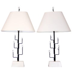 Pair of Italian Mid-Century Modern Metal and Glass "Tree" Lamps