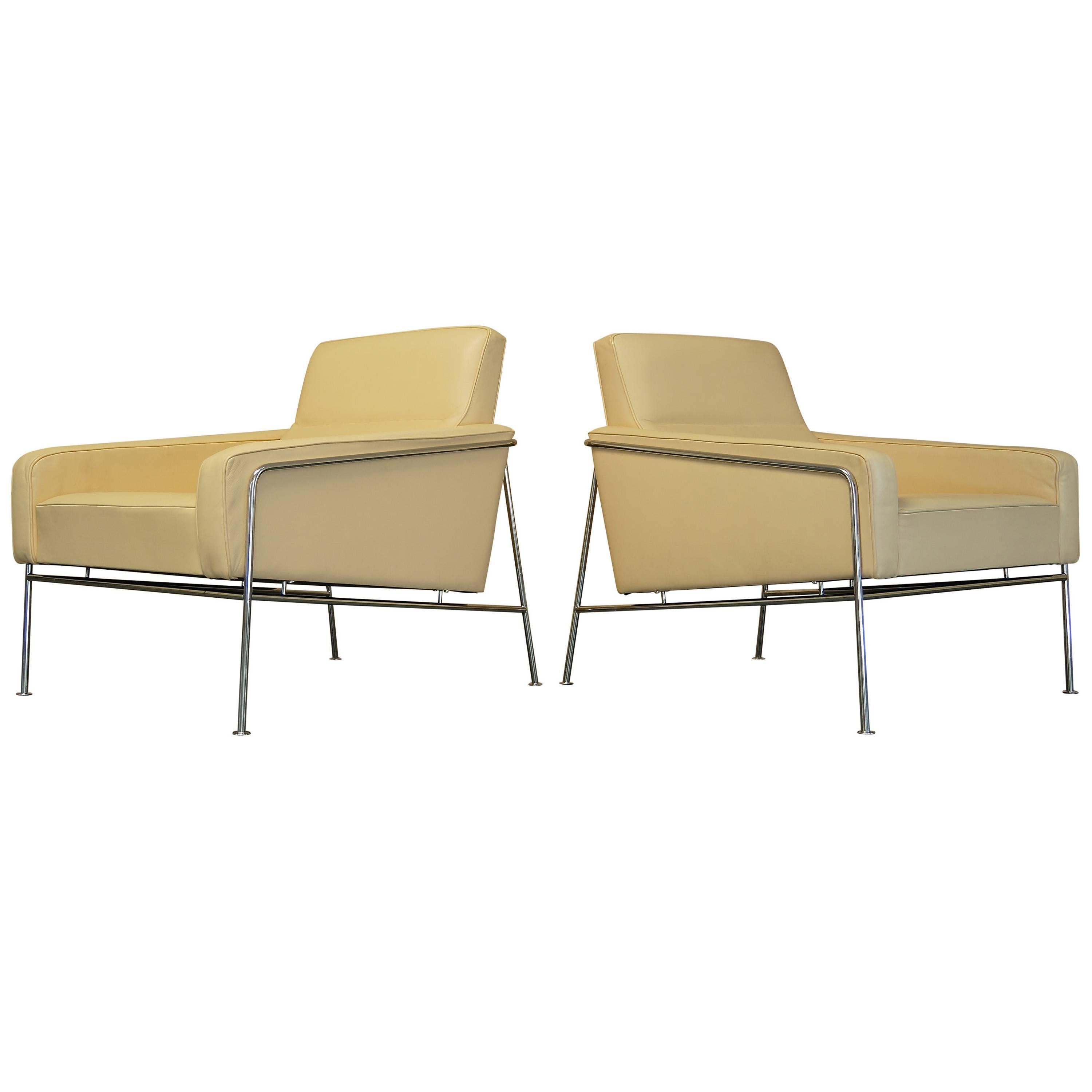 Danish Leather Arne Jacobsen Series 3300 Lounge Chairs, Fritz Hansen