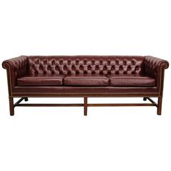 Vintage Chippendale Style Leather Chesterfield Sofa