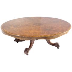 B354 Antique English Burr Walnut Oval Breakfast Loo, Tilt-Top/ Coffee Table