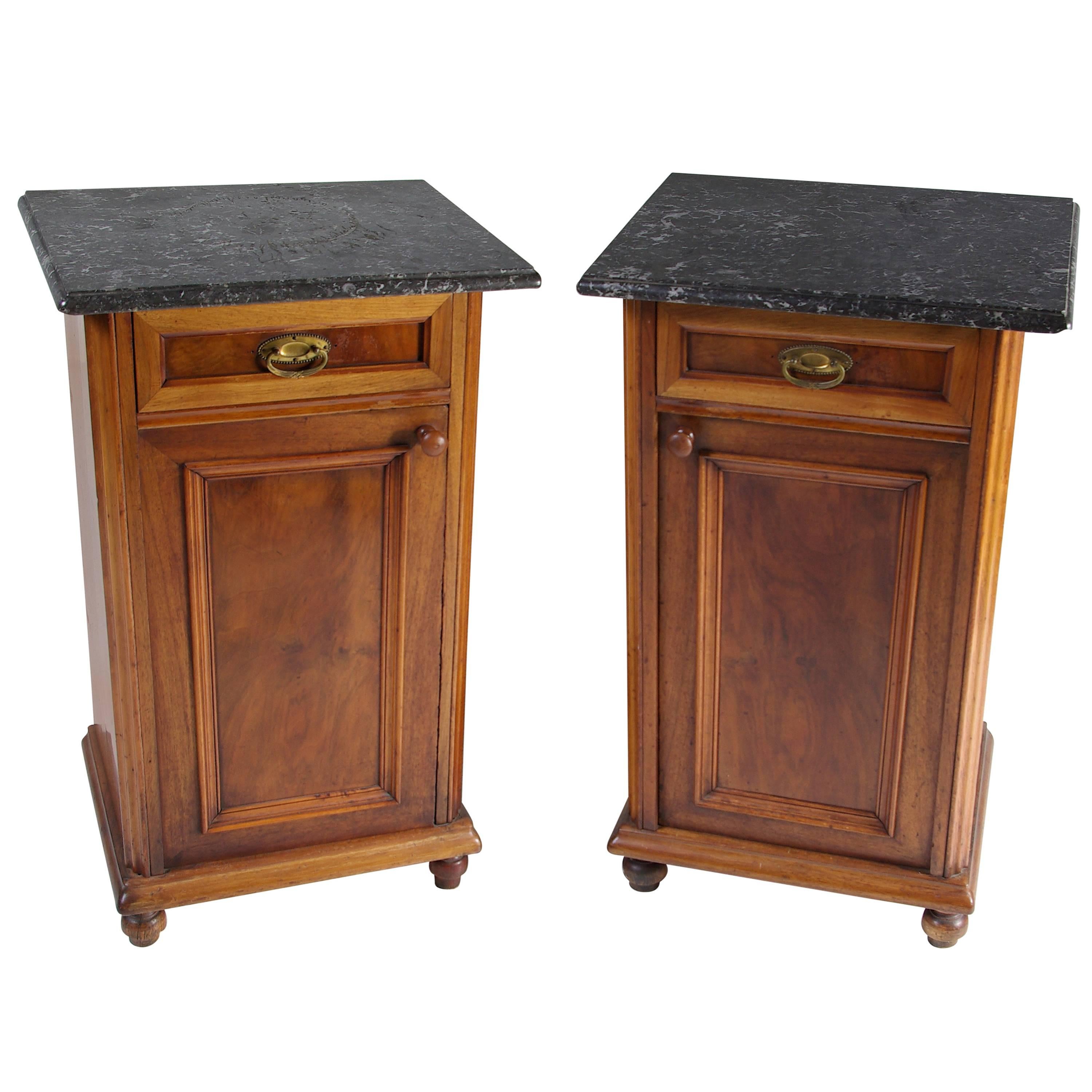 Pair of Antique French Marble-Top Nightstands or End tables