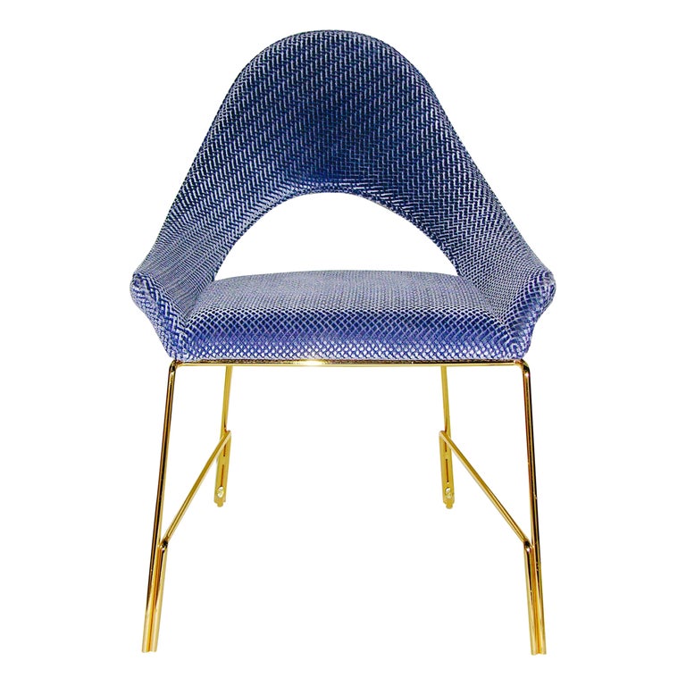 Smania Italian Modern Prototype Brass and Azur Blue Living Room Armchair For Sale