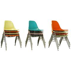 Antique Mid-Century Eames Fiberglass Stacking Shell Chairs, DSS-N Side Chairs