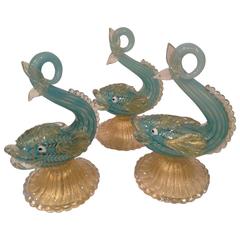 Set of Three Rare Murano Barovier and Toso Fenecio Fish Sculptures by Ercole Bar