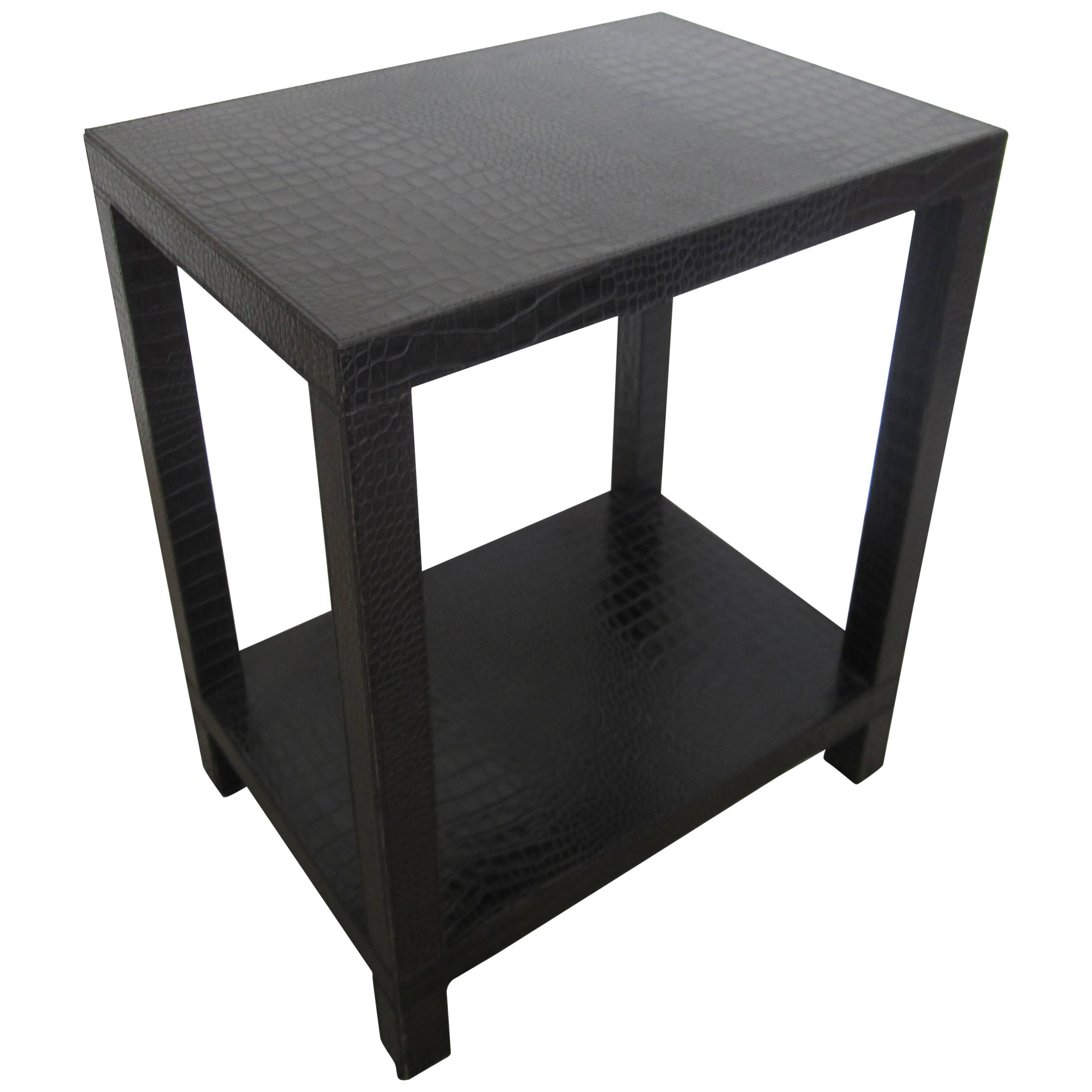 French Modern Black Leather End or Nightstand Table