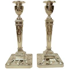 Pair of English Sterling Silver Georgian Style Candlesticks