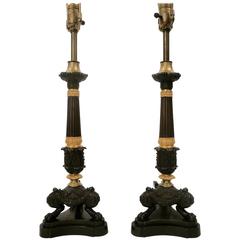 Pair of 19th Century Empire Style Bronze Lamps