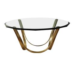 Sculptural Roger Sprunger Brass Coffee Table with Beveled Glass Top for Dunbar