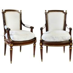 Pair of Louis XVI Style "Chaise a la Reine" Armchairs