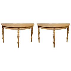 Pair of Swedish 19th Century Painted Demilune Tables with Original Finish 3