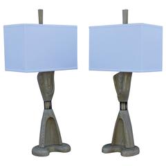 1960s Cerused Oak Sculptural Table Lamps by Modeline 5