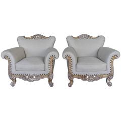 Pair of French Louis XV Style Giltwood Armchairs