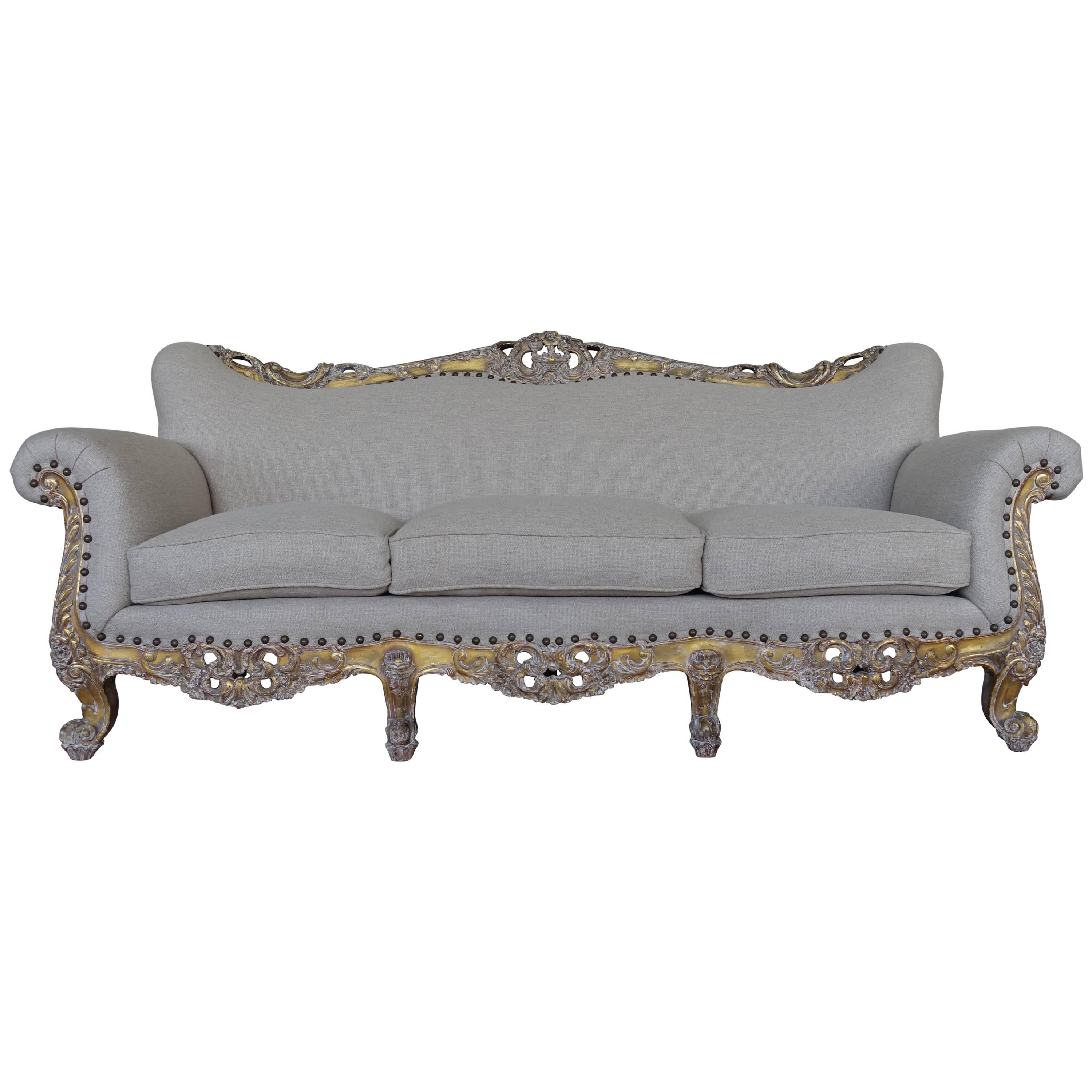 19th Century French Carved Giltwood Sofa