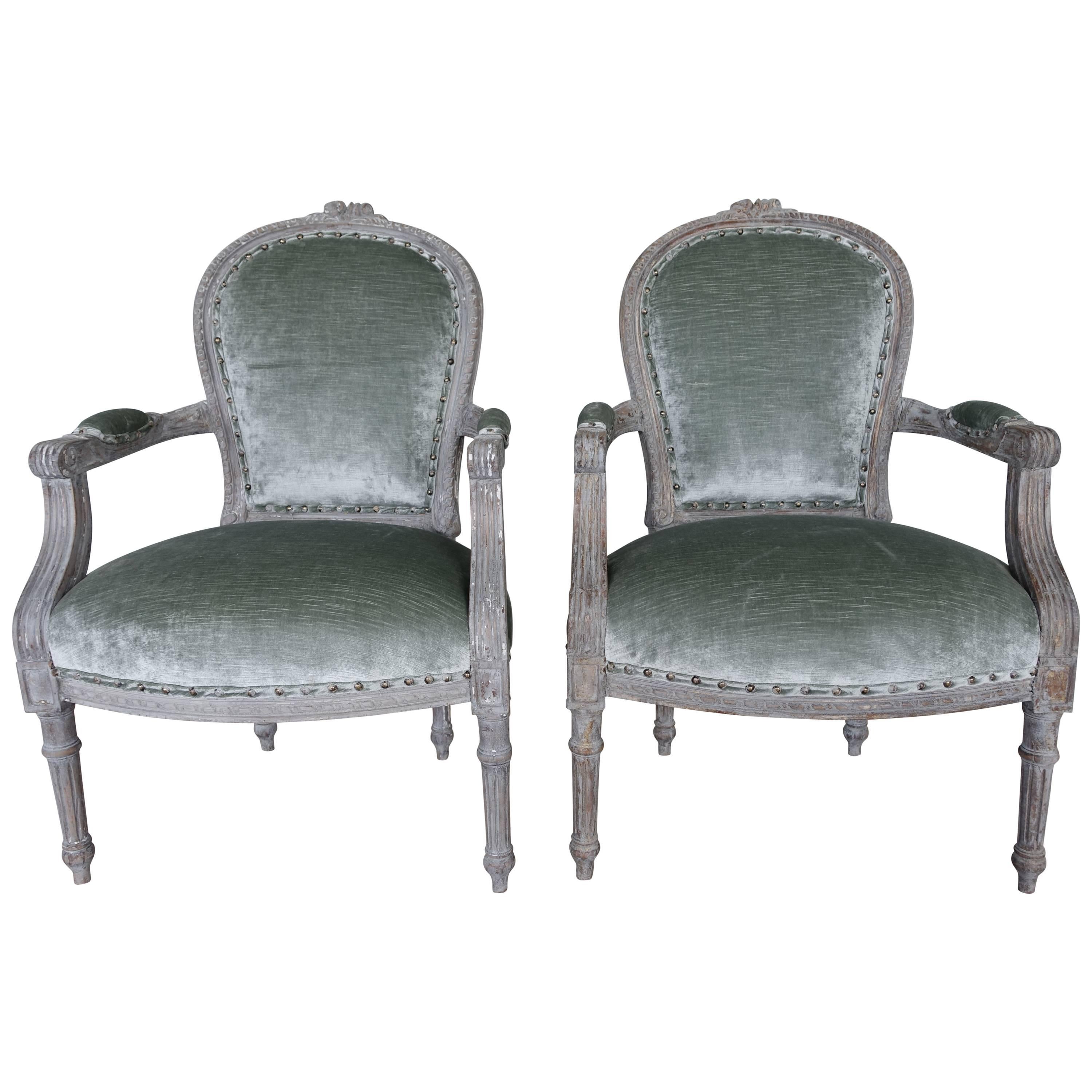 Pair of Louis XVI Style French Painted Armchairs