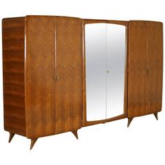 Wardrobe with Six Doors Mahogany Rosewood Veneer, Vintage Italy, 1950s