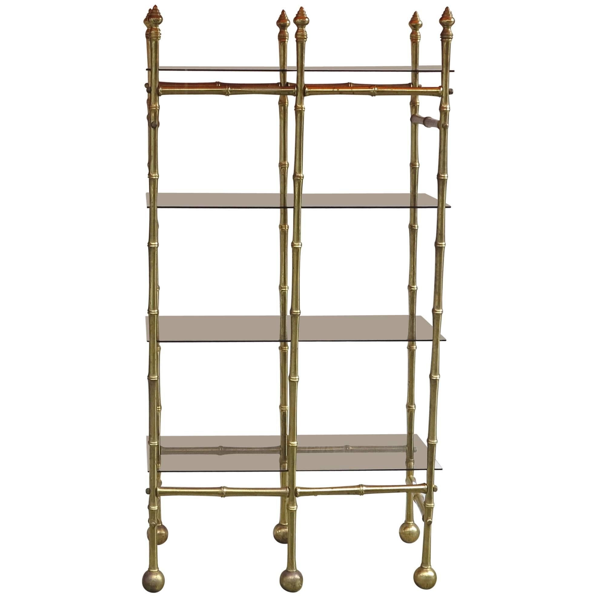 1950-1970 Top Shelf Model Bamboo Style Jacques Adnet Golden Brass