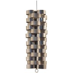 1960s Attributed Curtis Jere Brushed and Reliefed Aluminium Lamella Chandelier 3
