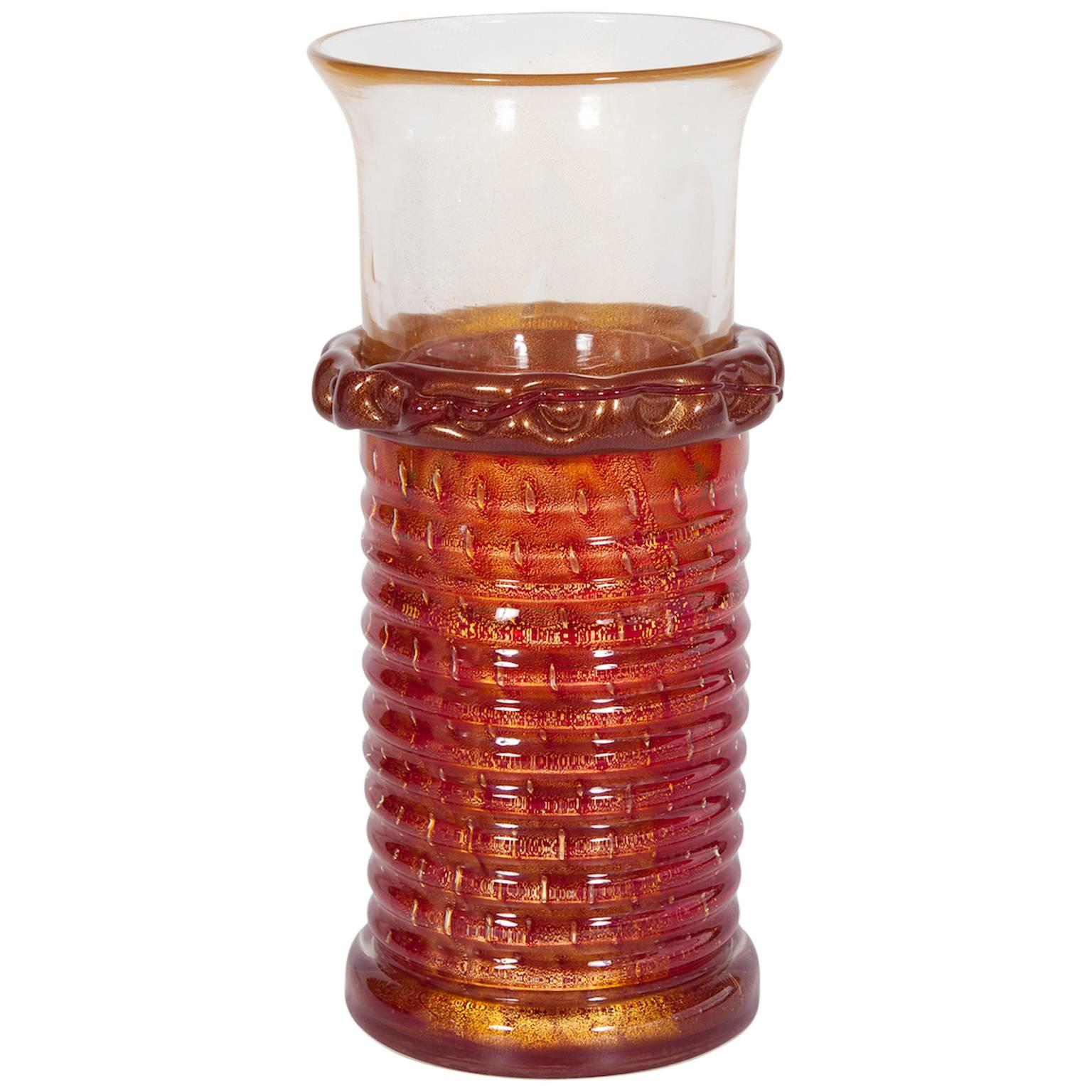 Italian Venetian Murano Glass Vase Attributed to Barovier & Toso circa 1970s