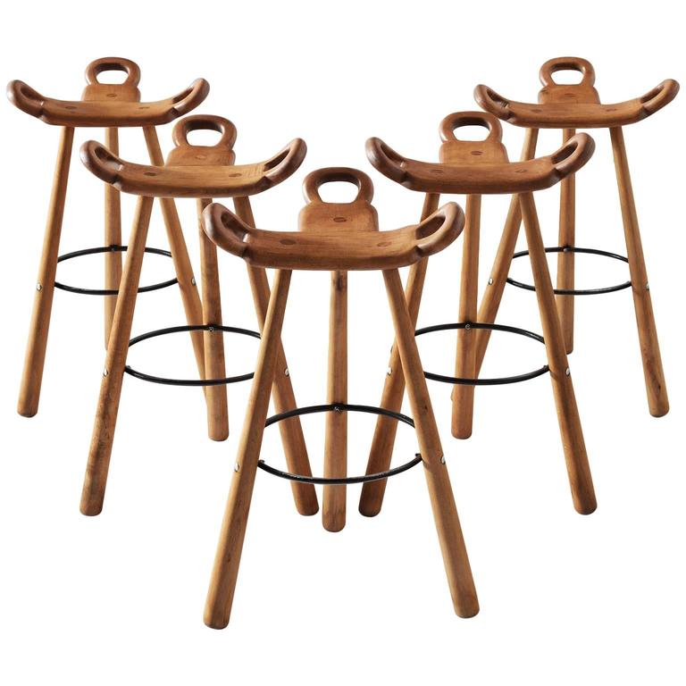 Set of Five Spanish Brutalist 'Marbella' Bar Stools For Sale at 1stDibs