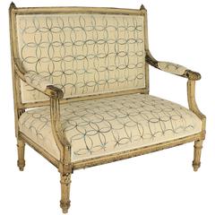Louis XVI Painted Settee Upholstered with Hand-Painted Fabric 11