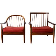 Pair of Greaves 
Thomas 
His 
Hers
 Armchairs in Red, circa 1962