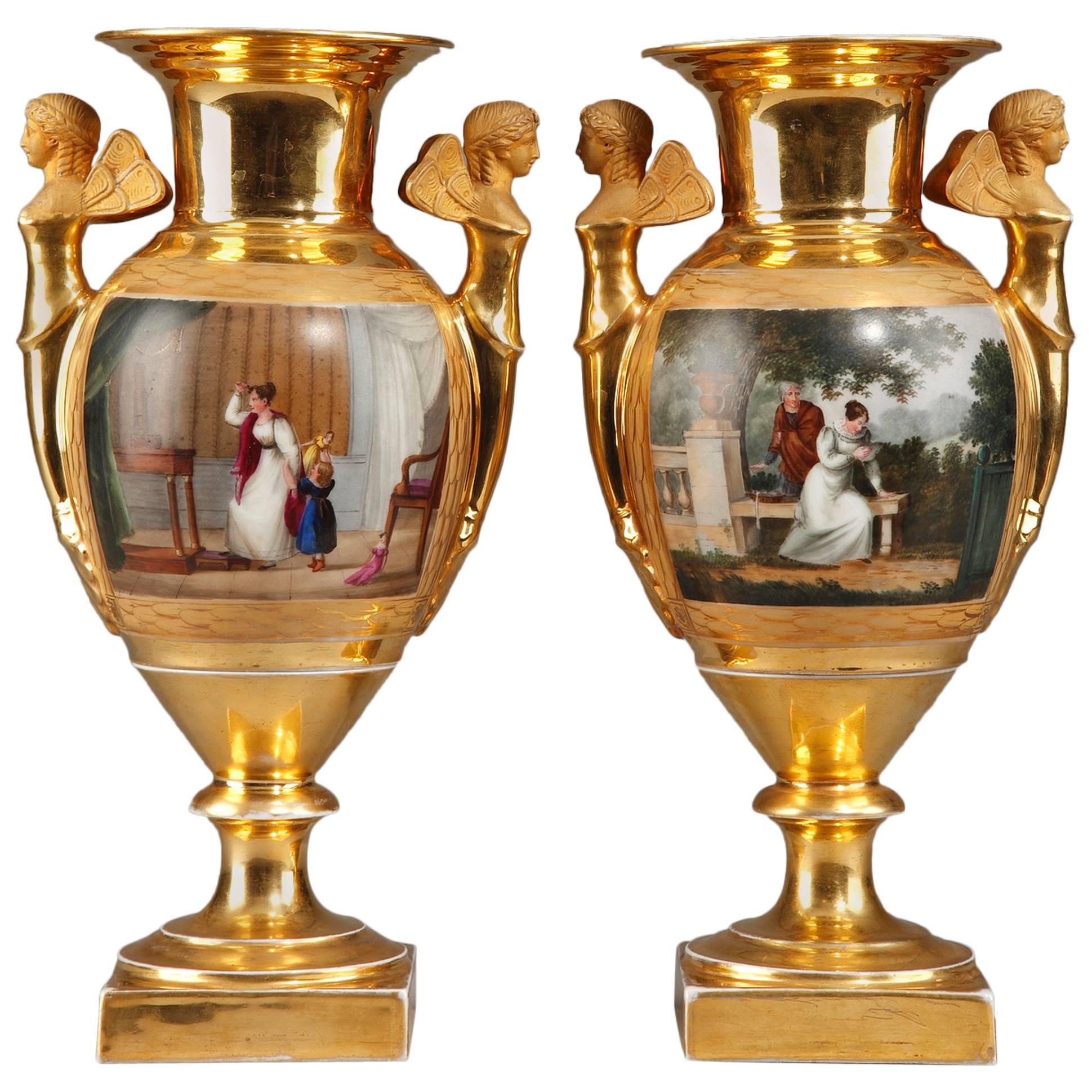 Pair of Empire Period Porcelain Vases, 19th Century