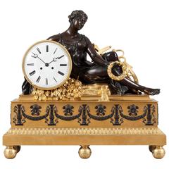 Grand French Gilt and Patinated Bronze Mantel Clock in the Empire Style 8