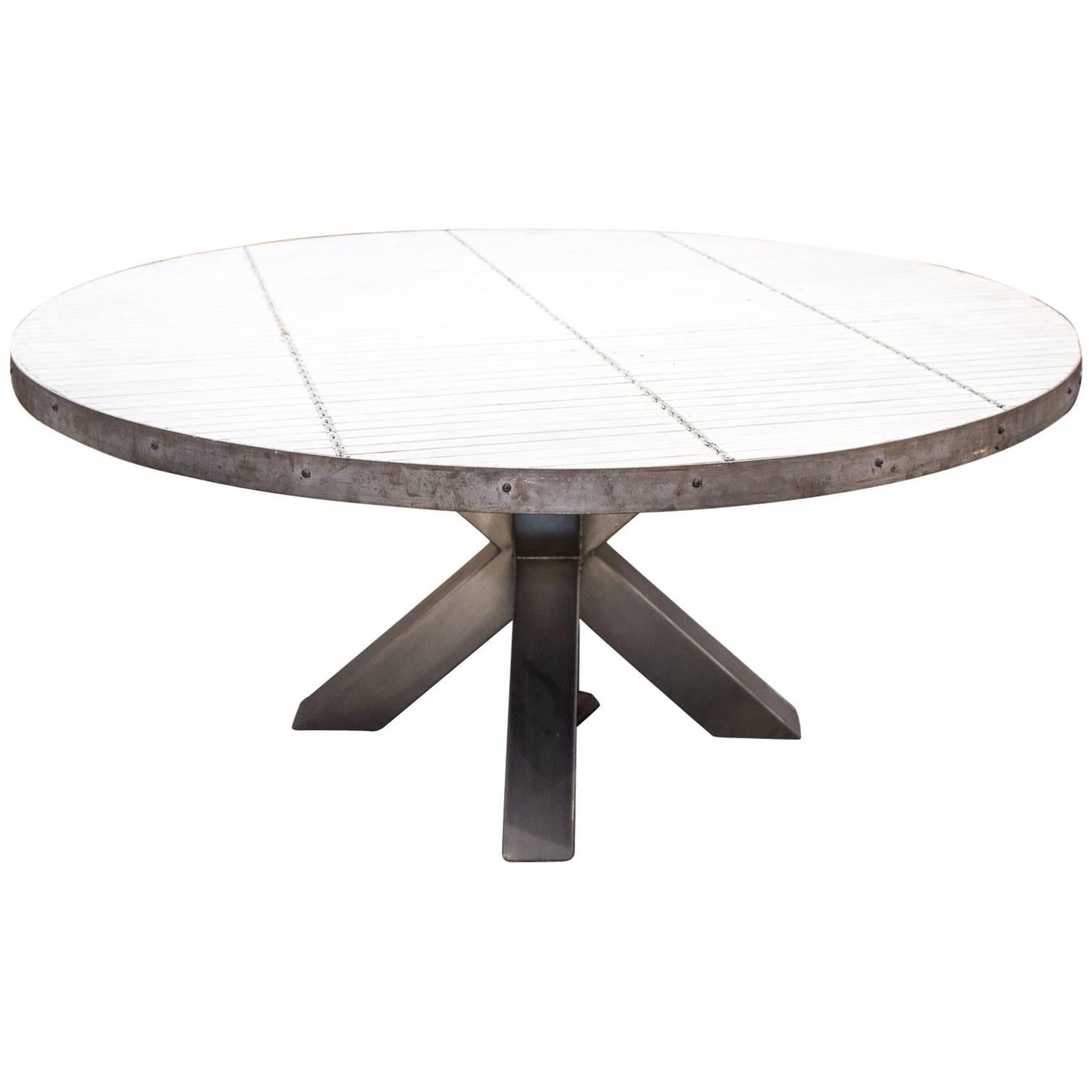 Steel and Wood Slat Industrial Round Dining Table