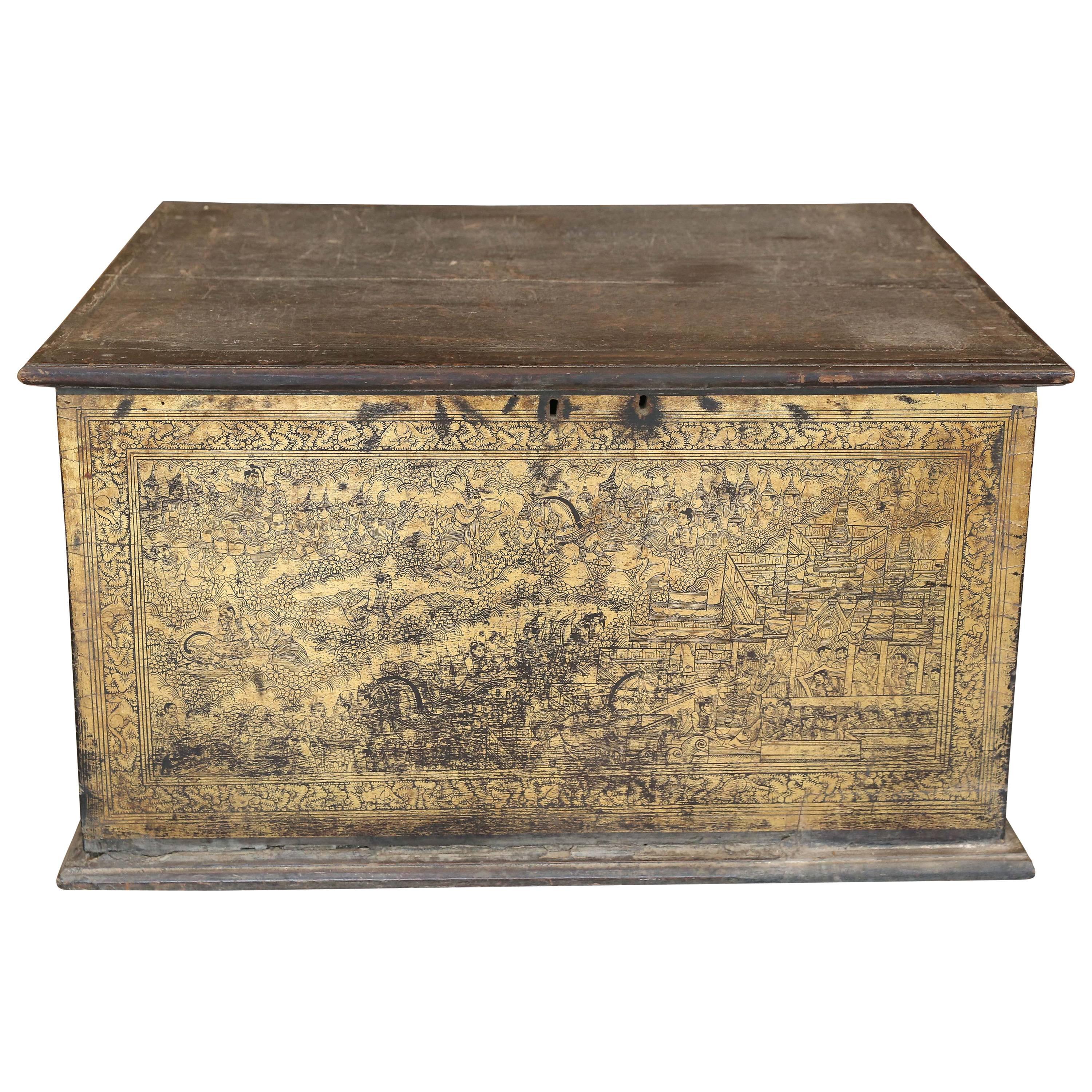 19th Century Burmese Trunk with Gilt Detail