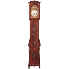 Antique 19th Century French Louis XV Hand-Carved Walnut Grandfather Clock from Provence