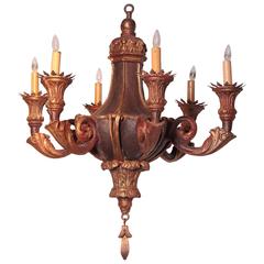 Early 20th Century Italian Painted Polychrome Six-Light Round Chandelier